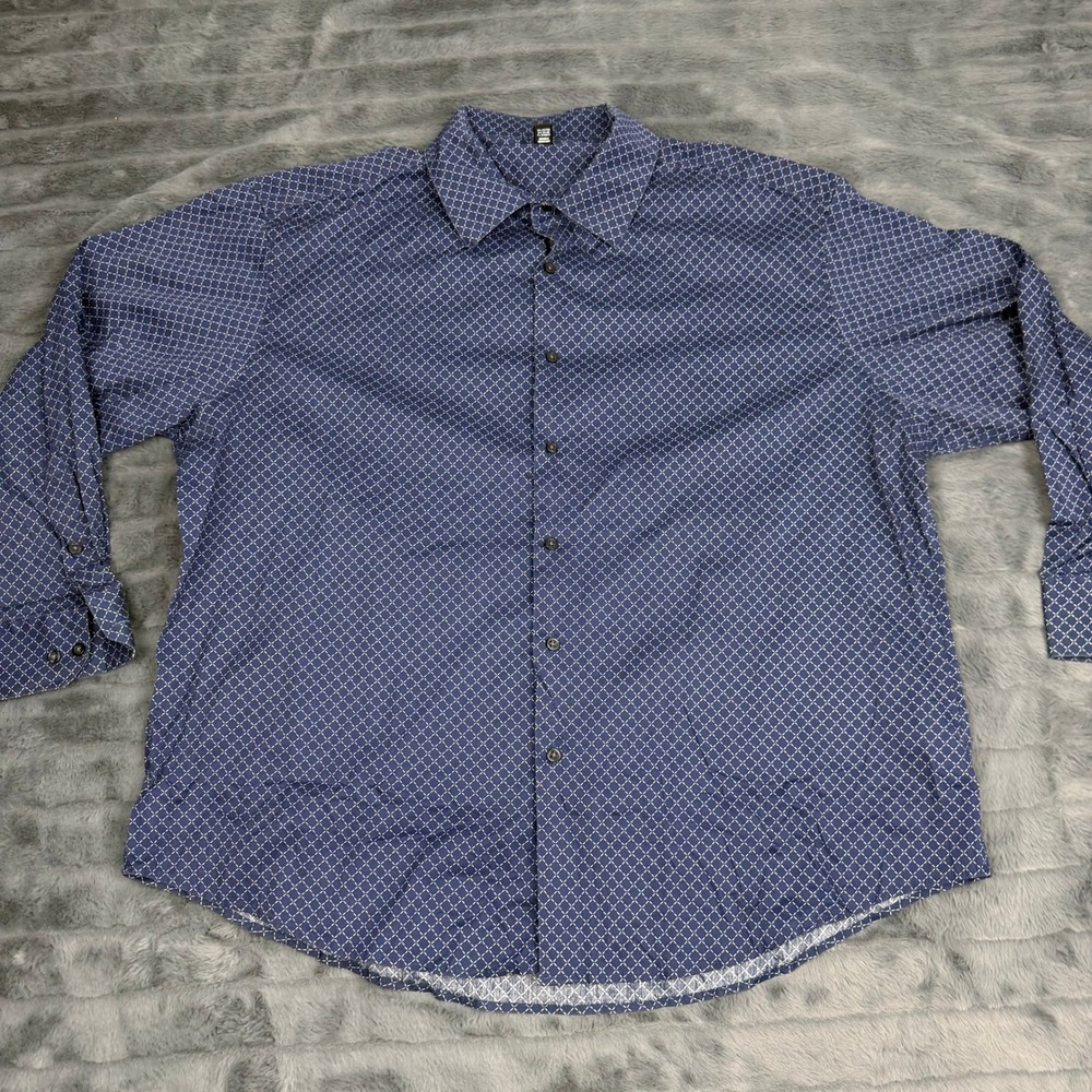 Alfani Mens XL Regular Fit Navy Blue Geometric Diamond Button Down Shirt 13916